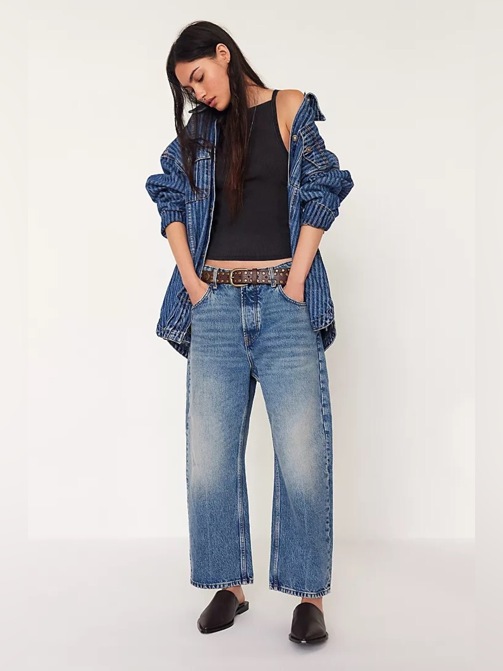 We The Free Deep Trance Dropped Boyfriend Denim Barrel Jeans 27